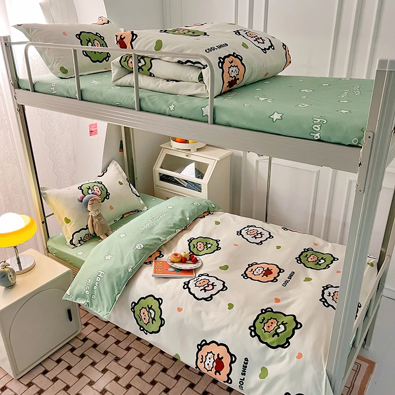 学生宿舍三件套床单款上下铺单人被罩纯棉床上用品四件套全棉ins