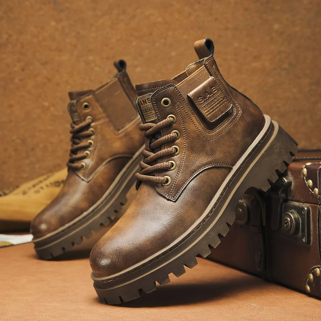 【刚柔并济】原创设计显瘦款厚底防水复古头层牛皮男士马丁靴秋冬款