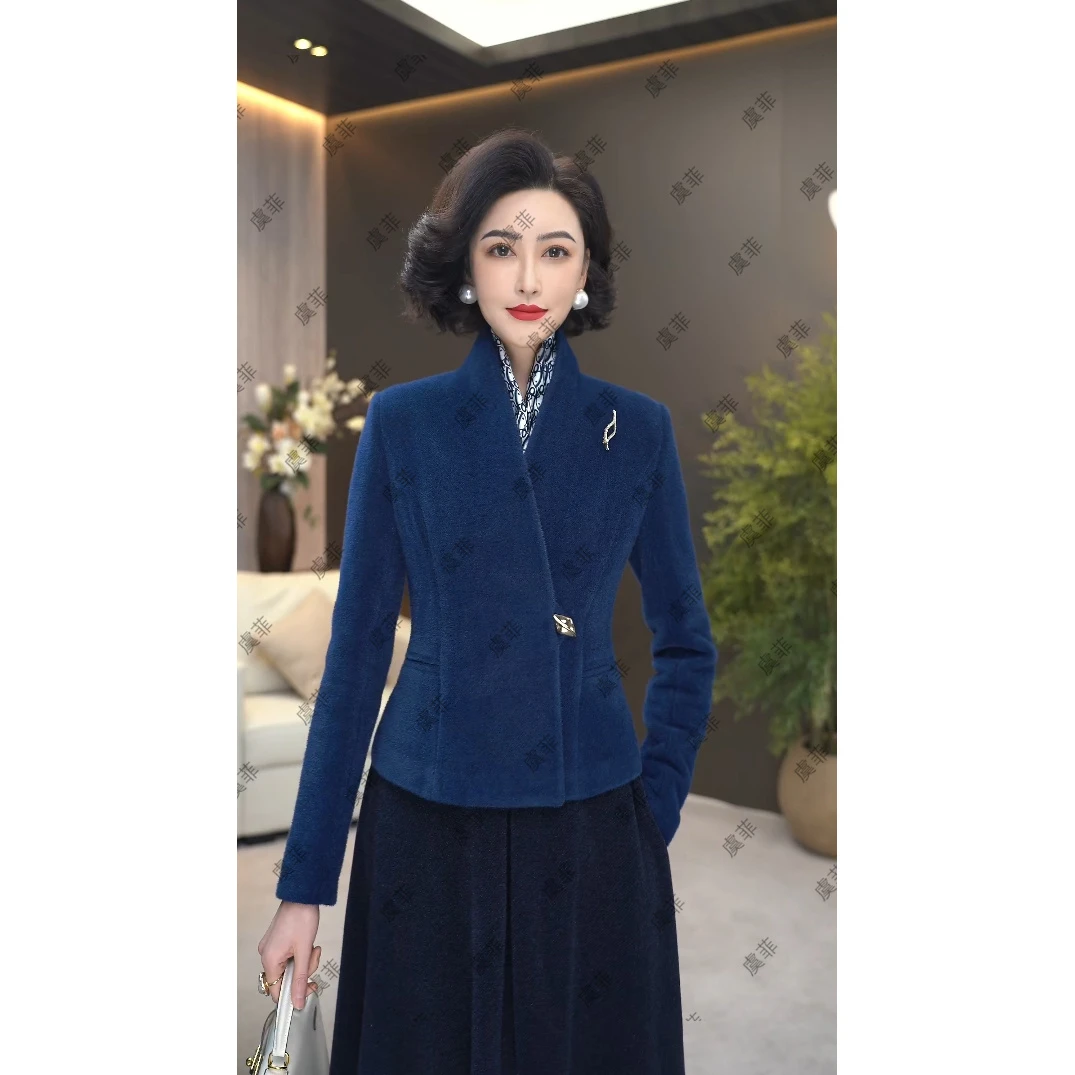 2025春新款麦尔登云绒呢短款高贵气质西装上衣外套WF2102