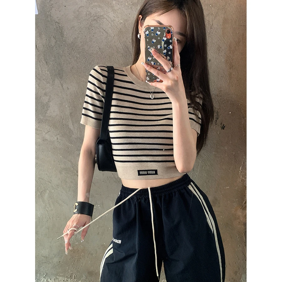 张贝贝 高定M*U系 莱赛尔天丝条纹短袖针织