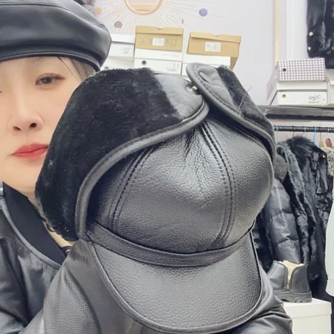 头层牛皮革男士牛皮加厚雷锋帽子