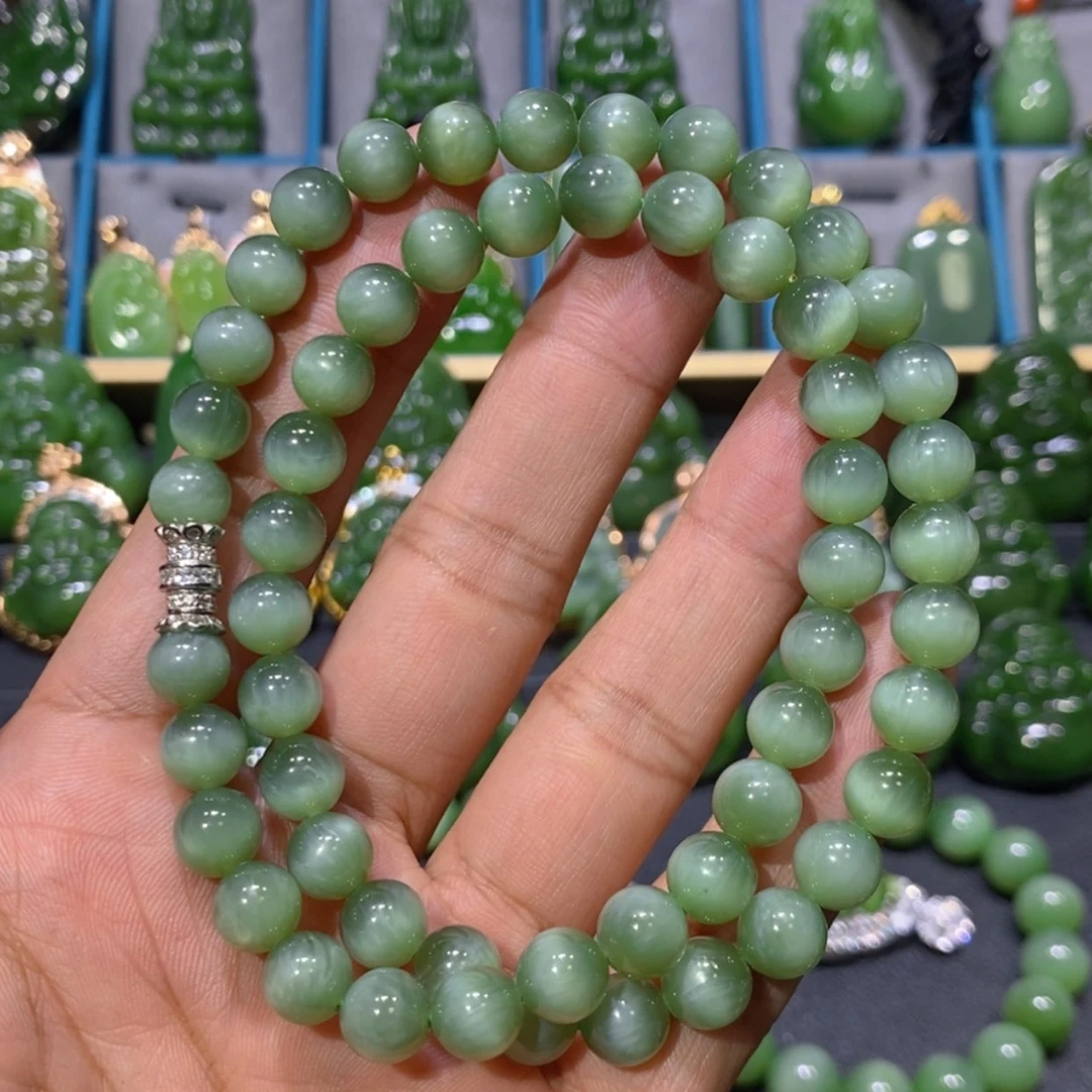 【闪购商品】和田玉吊坠(不含链)未镶嵌粉青猫眼妈妈链 8