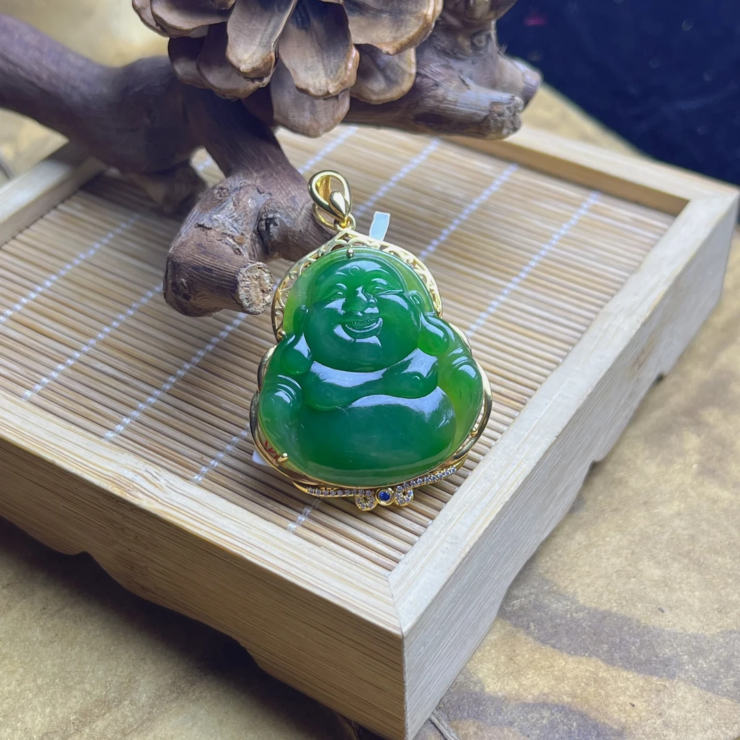 【九哥珠宝LH075】和田玉碧玉18K金佛公41mm吊坠 多样性发一件