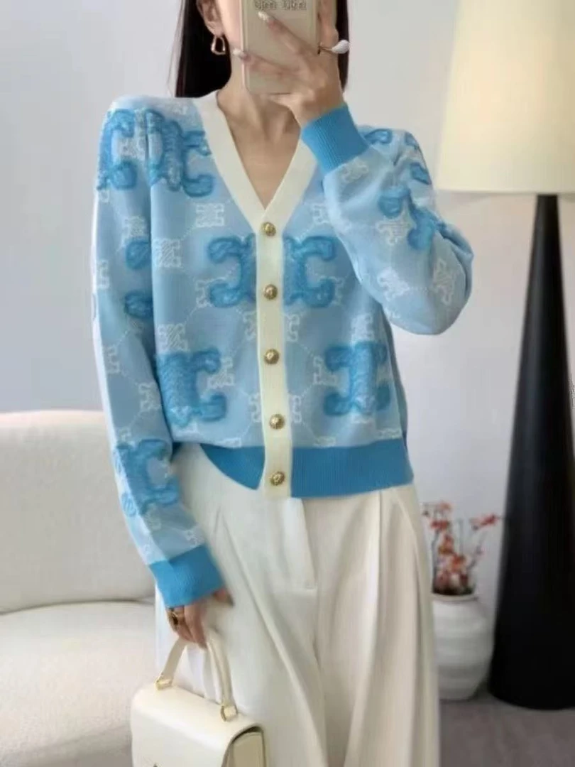 拼色提花毛巾绣厚款开衫款常规毛针织衫长袖毛衫上衣853