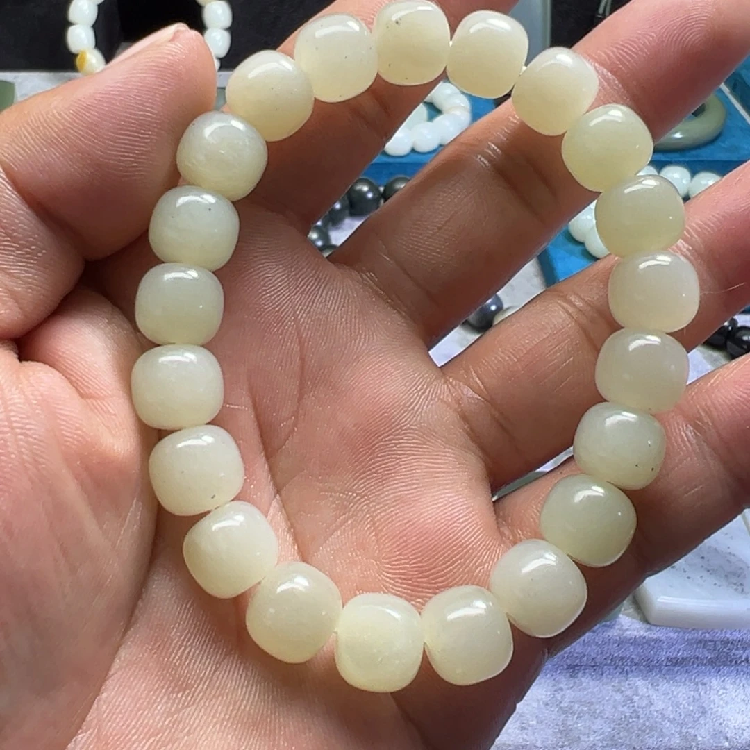 和田玉未镶嵌手链白玉河道料卡11