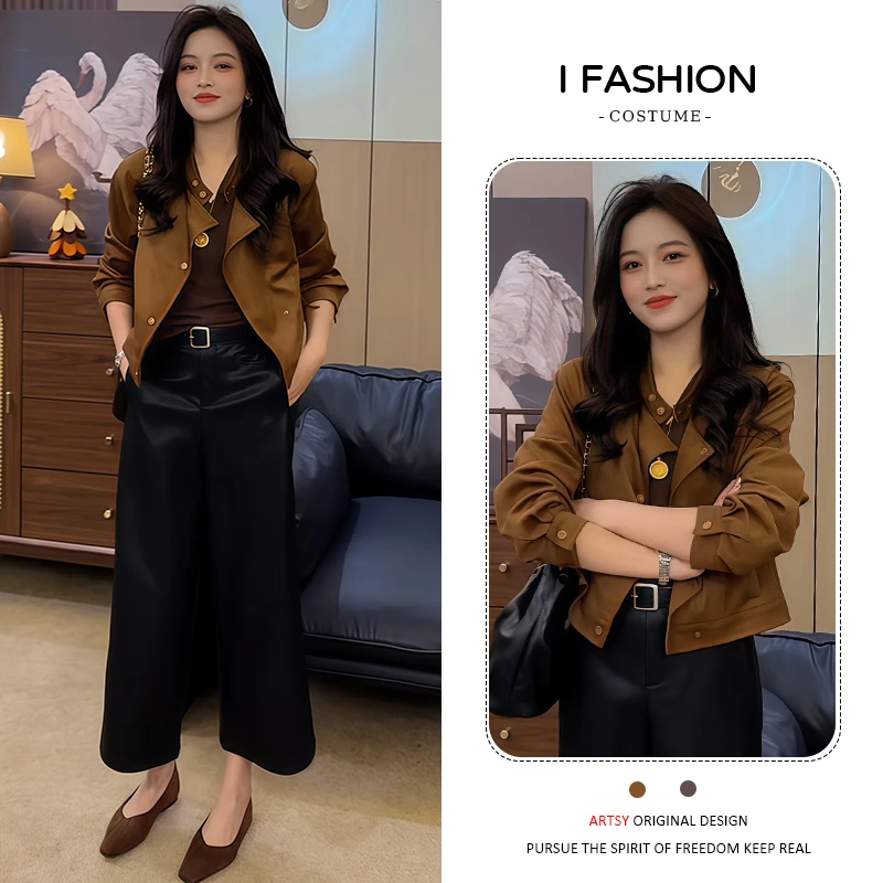 高级感美式宽松短款外套女2026年春秋新款洋气立领机车风夹克上衣