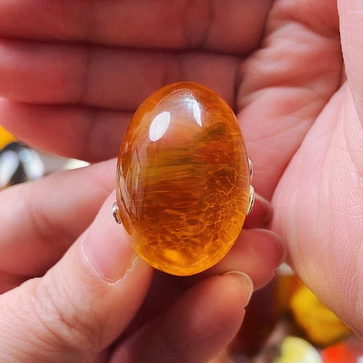 琥珀戒指银S925镶嵌爱****品戒指