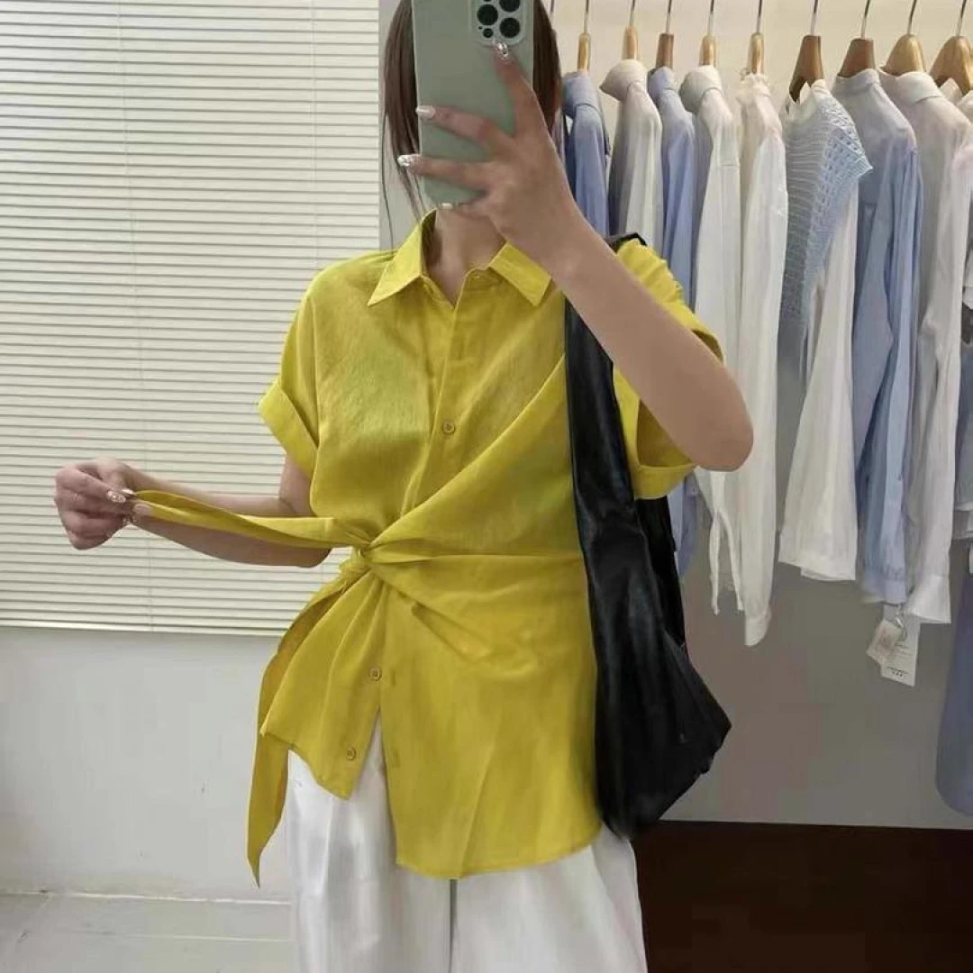 欧洲站洋气2025夏款新气质款韩版时尚百搭翻领短袖衬衫女宽松显瘦