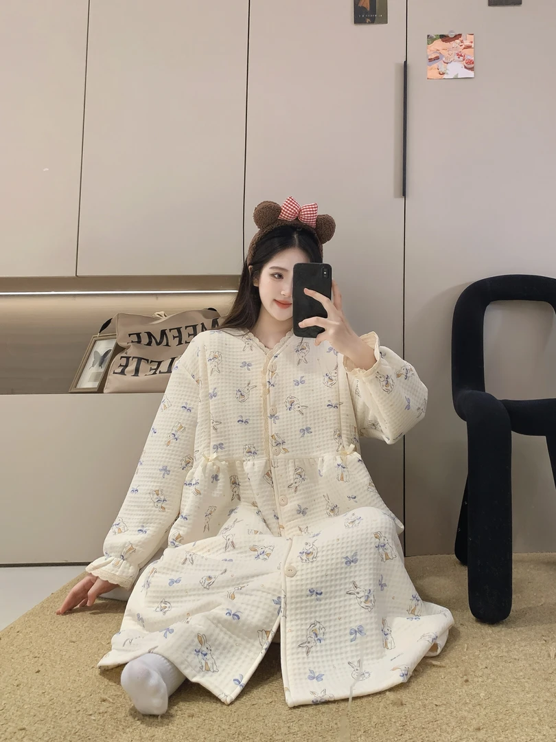 秋冬新款待产裙加厚纯棉空气棉月子裙外穿产前孕妇宽松家居外套