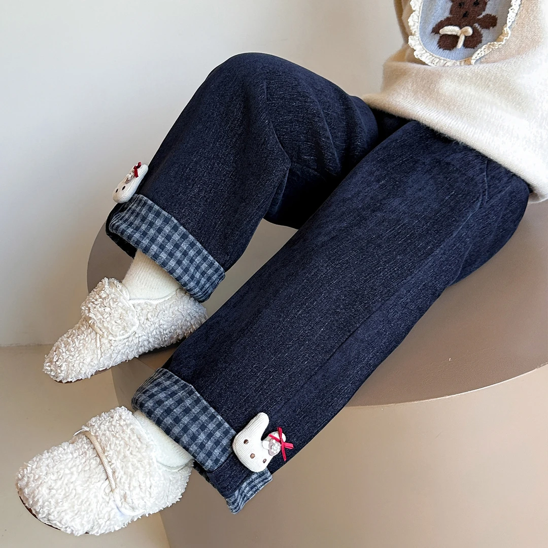 女童加绒牛仔裤爆款韩版洋气加厚休闲裤2025新款小女孩宝宝秋冬装