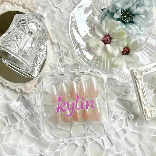 裸色纯欲风猫眼中长款穿戴甲高级感成品手工美甲片