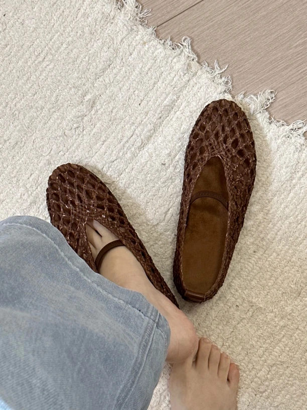 【特价清货】真皮纯手工编织百搭小众凉鞋