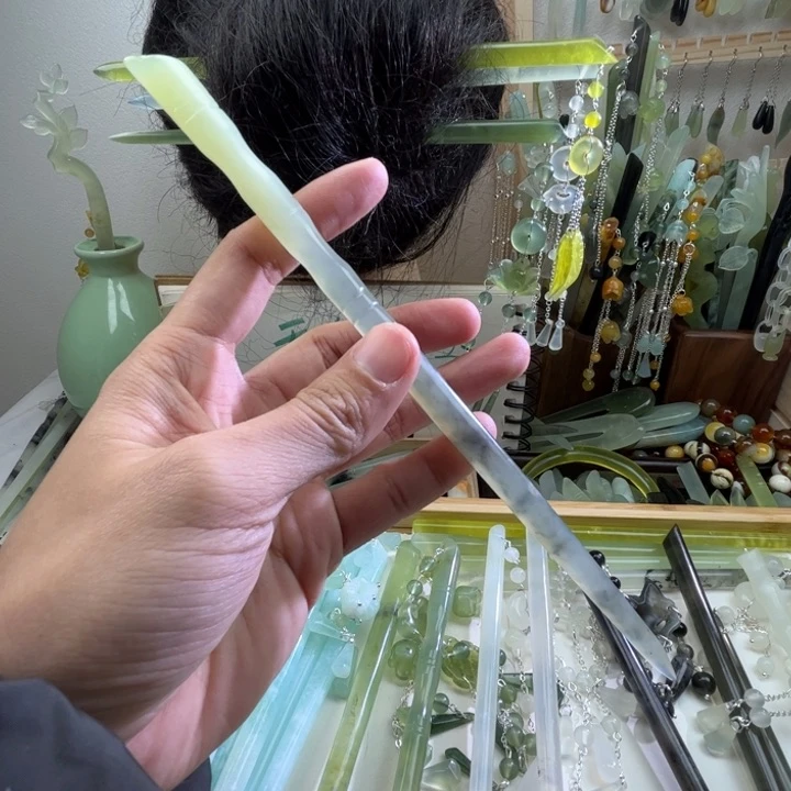 蛇纹石玉发饰未镶嵌20.5长