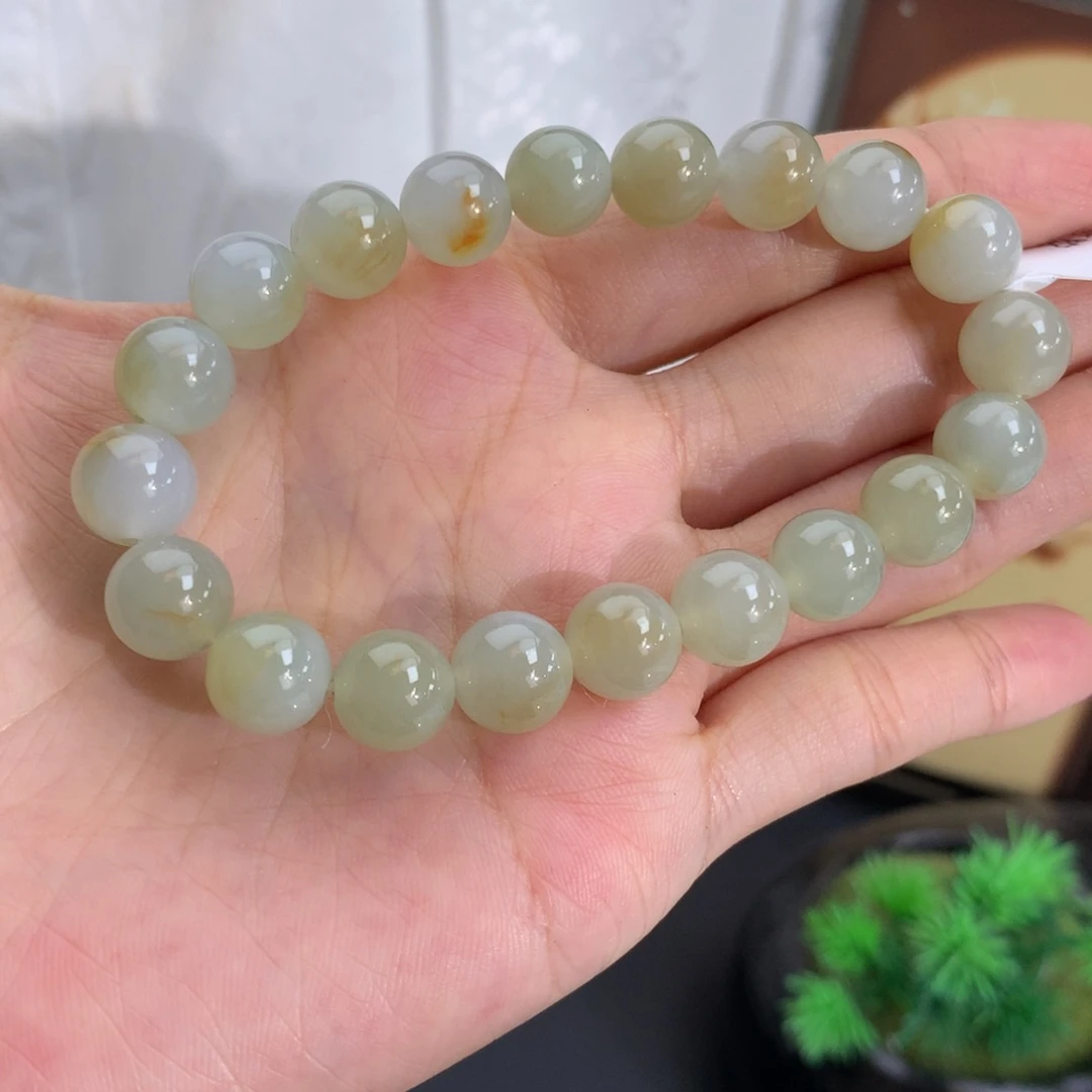 翡翠未镶嵌手串卡9.5胶润黄翡洒金手串