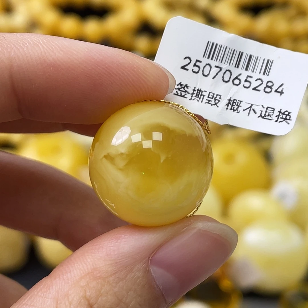 蜜蜡未镶嵌珠宝奇石19.7mm橘金溶洞妖花 金沙