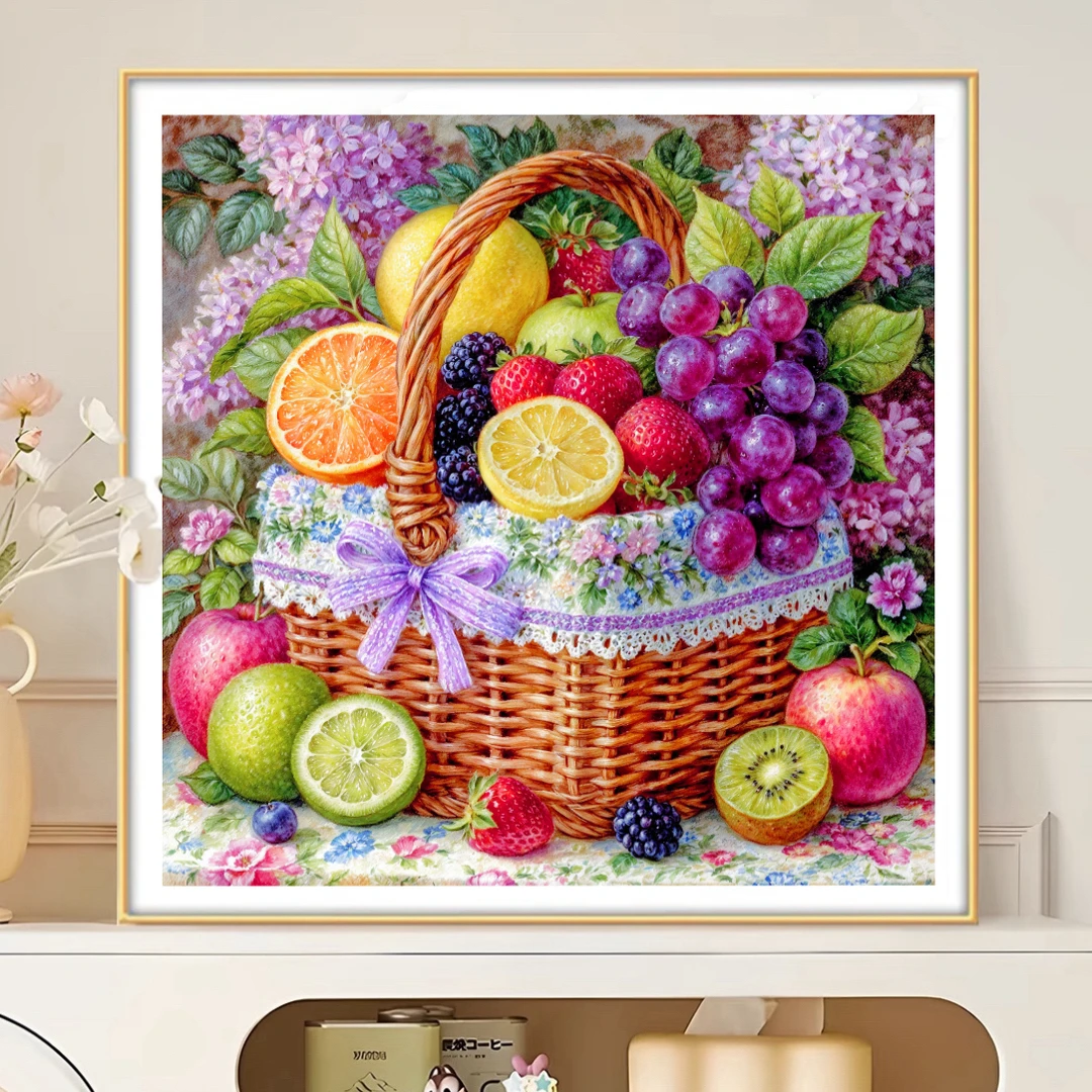 巧克力力】餐厅缤纷果篮75*75cm果香新款十字绣满绣30色裸包无针