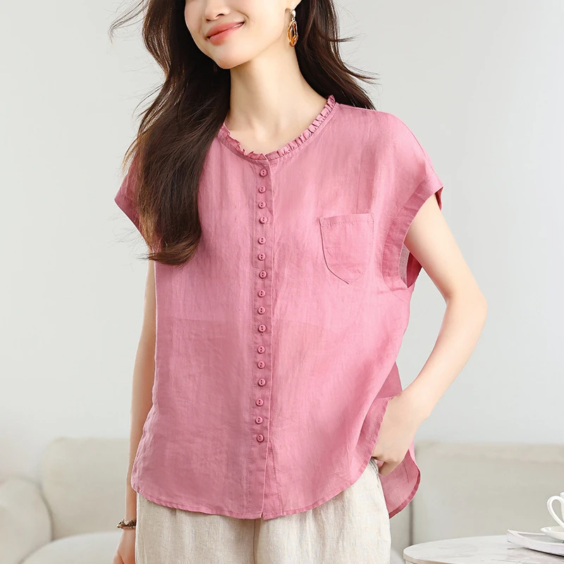 短袖衬衫无袖夏装2025新款中年妈妈衬衣40-广州十三行新款衬衫