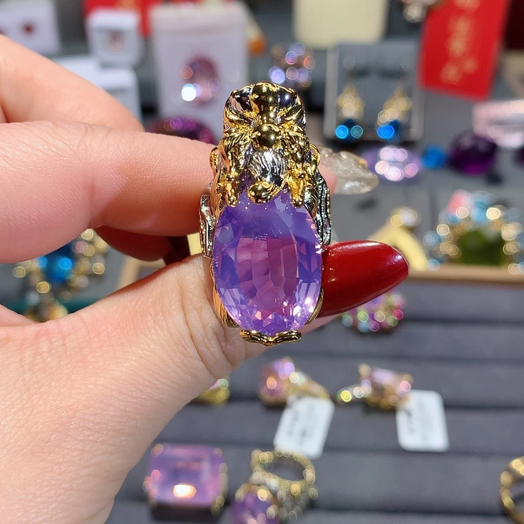 水晶戒指银S925镶嵌胖*达戒指