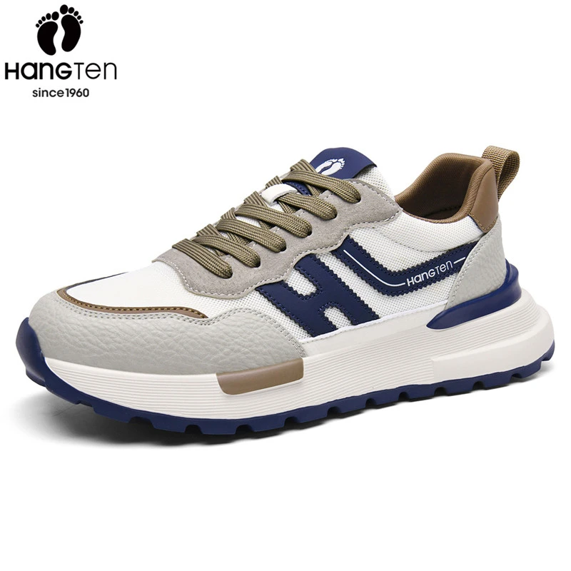 美国欢腾男鞋2026春季新款跑步运动鞋厚底增高防滑休闲皮面阿甘鞋