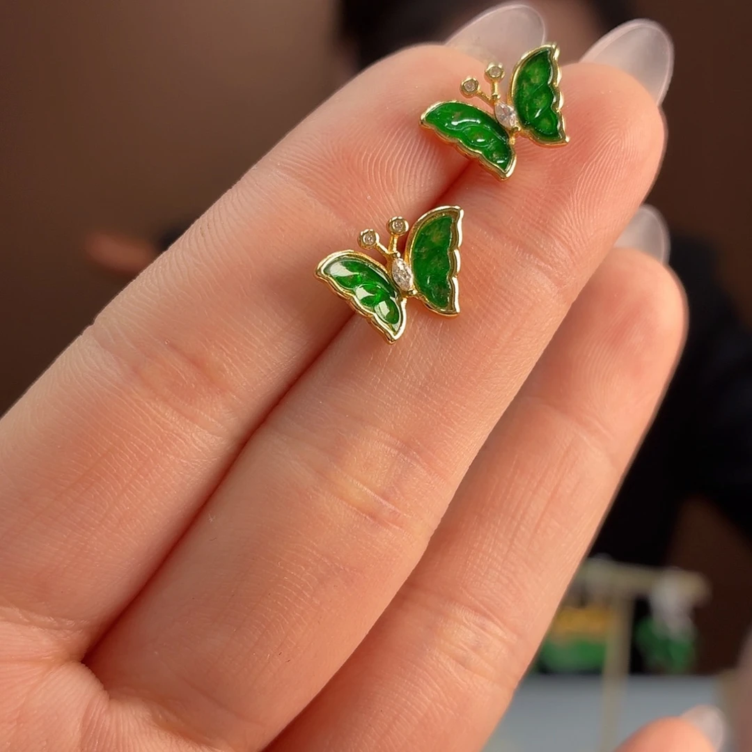 翡翠银S925镶嵌耳饰