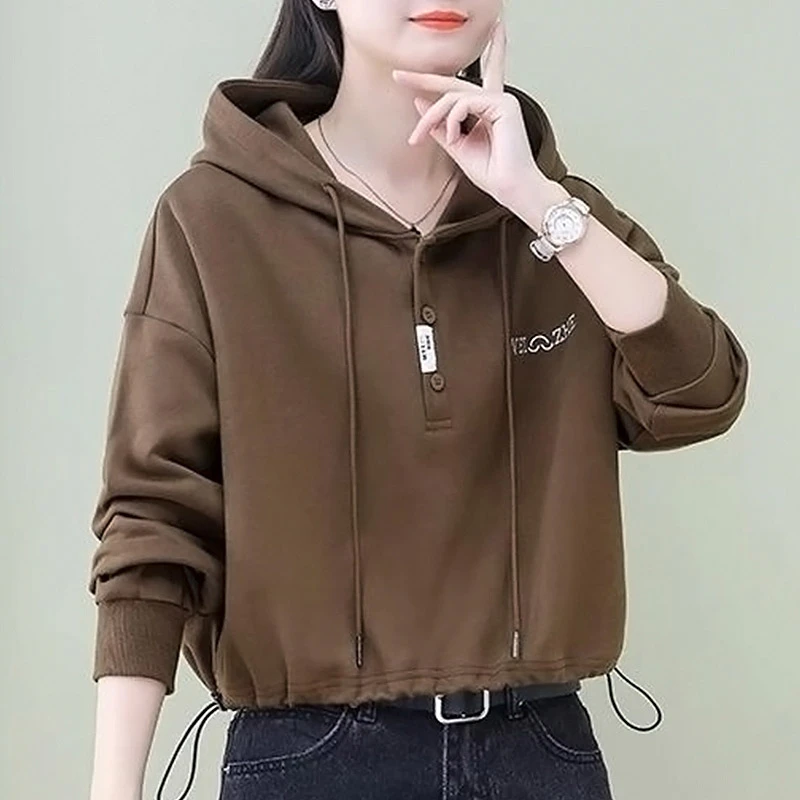 韩版短款高腰连帽卫衣女2025年春秋季新款休闲宽松减龄连帽上衣潮