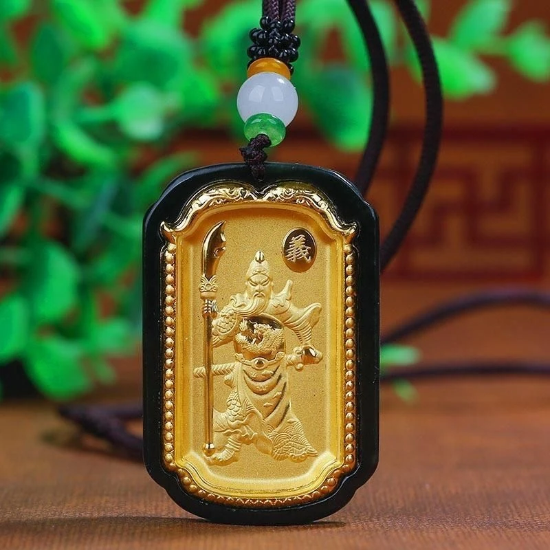 天然和田玉关公吊坠男=B