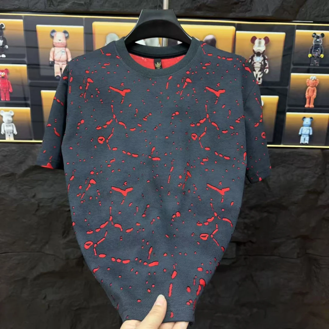 夏季新款美式男士破洞短袖圆领男装上衣宽松男款时尚半袖T恤休闲