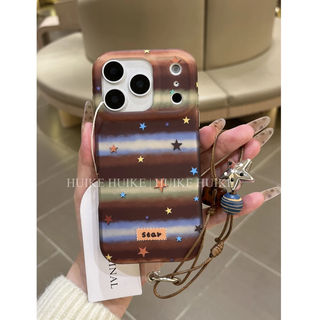 ins棕色条纹星星适用苹果17手机壳iphone16/15/14/13promax轻薄