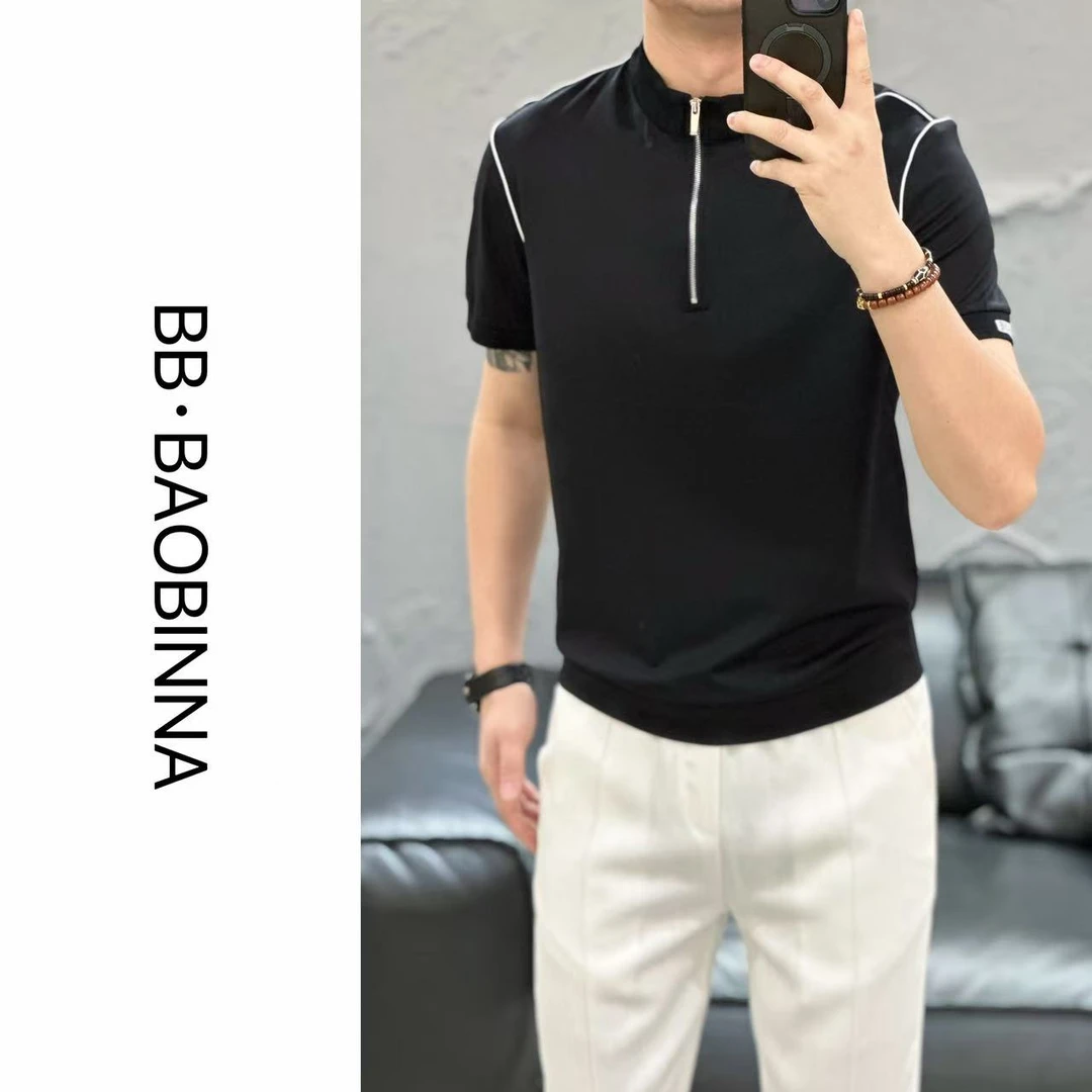 小野· 男装 | "半拉链设计"男士休闲百搭莱赛尔混纺T恤7079