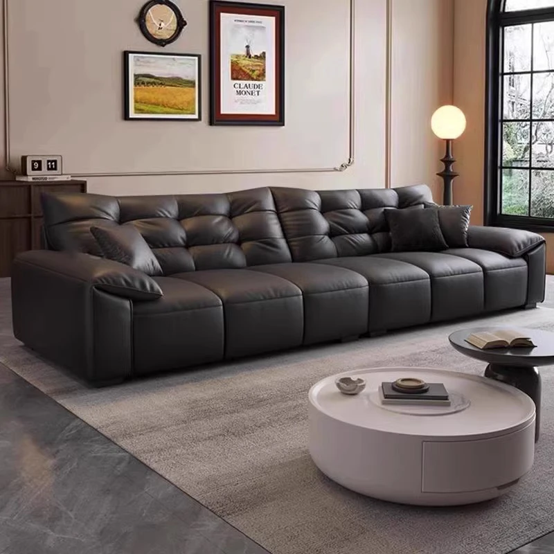 大黑熊真皮沙发现代简约客厅高端意式极简轻奢直排大小户型复古风