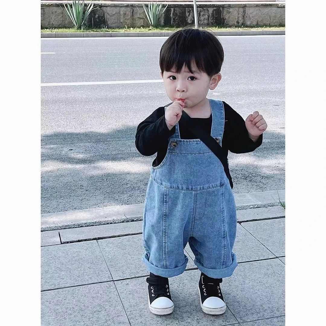 儿童牛仔背带裤2025新款韩版宝宝女儿童宽松牛仔裤男童休闲长裤潮