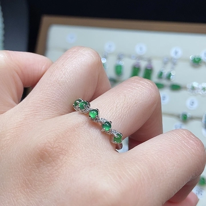 翡翠银S925镶嵌戒指天然