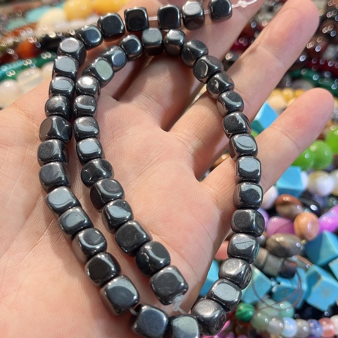 合金玛瑙/玉髓珠宝半成品黑胆石方糖一条8mm