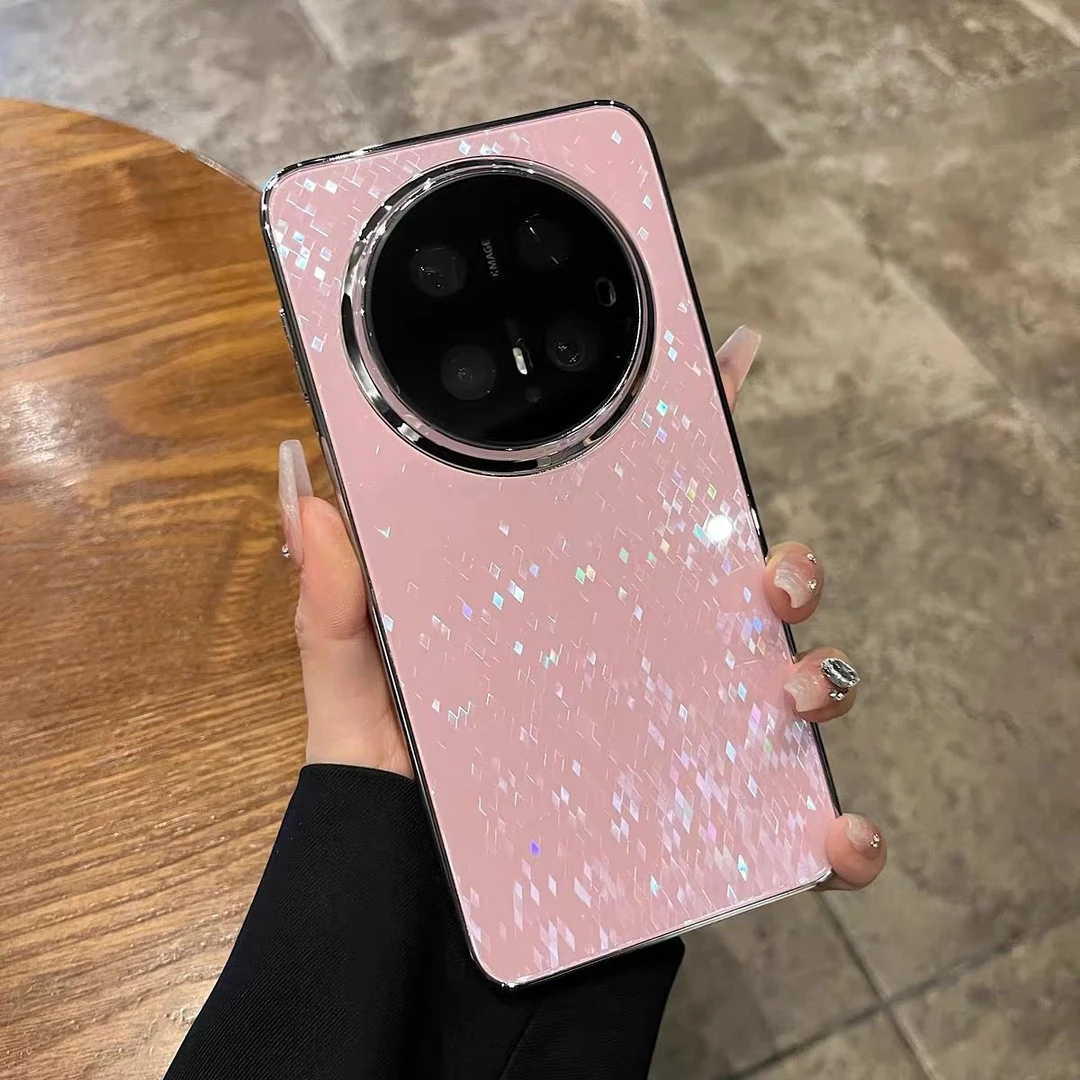 适用华为mate70pro手机壳闪片菱格mate60电镀玻璃保护Pura70全包