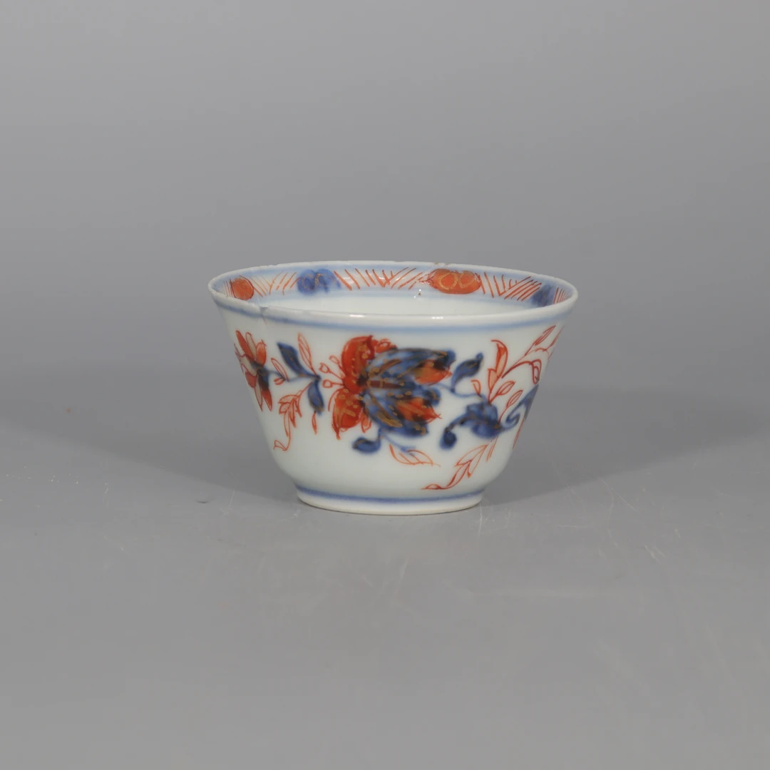 青花矾红描金花卉杯 H501-024