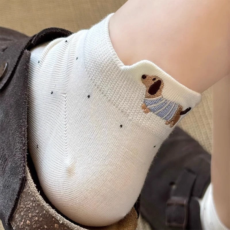 夏季女士短筒袜子超萌提耳小狗低腰防臭百搭春夏女生薄款浅口袜子