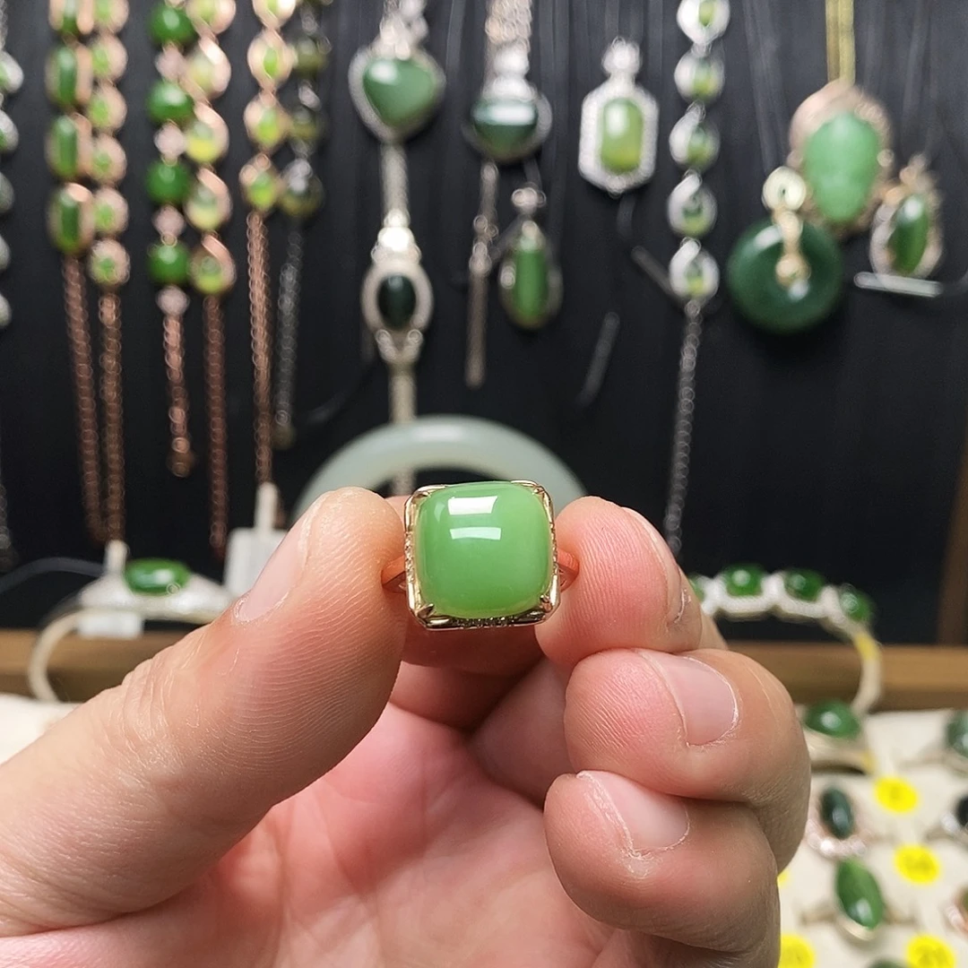 和田玉（碧玉）银S925镶嵌戒指