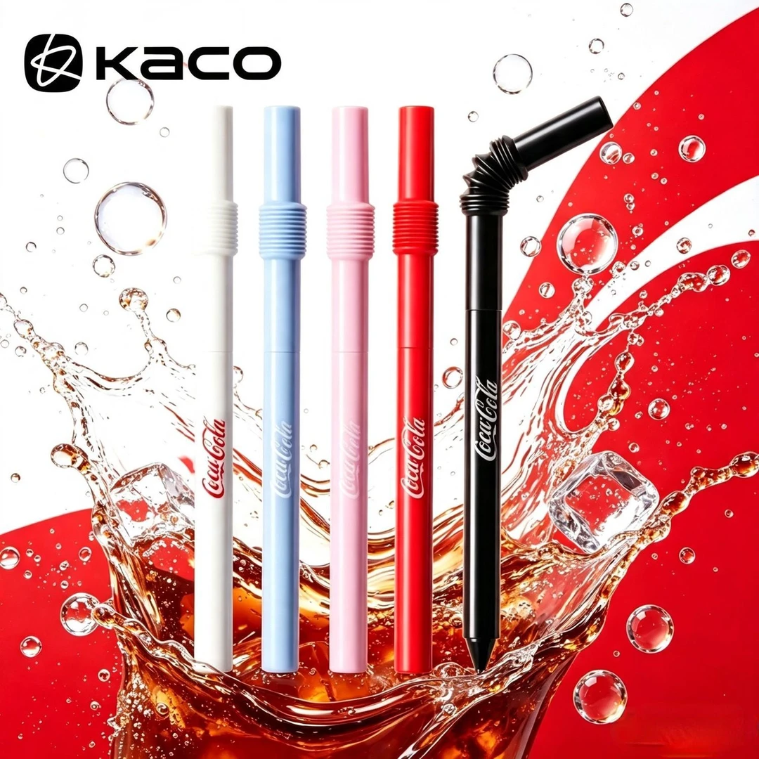 【吸管笔】KACO可口可乐联名学生办公0.5黑色开学用品速干黑水笔