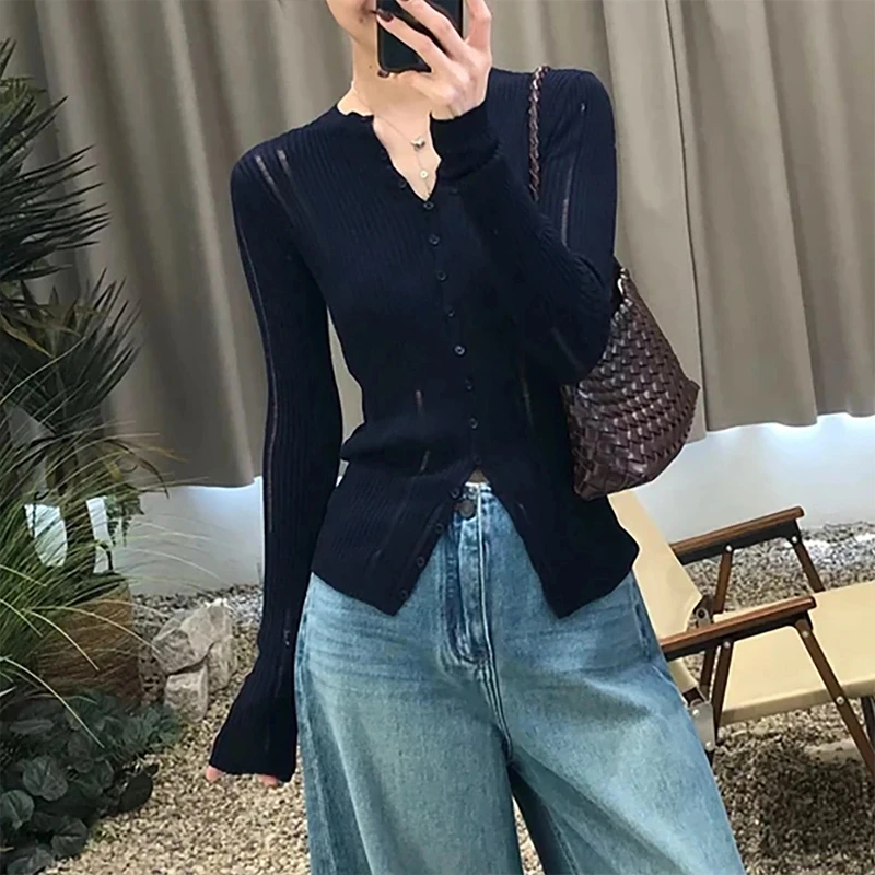 欧货时尚设计感单排扣v领针织开衫女秋季新款洋气时尚百搭上衣潮