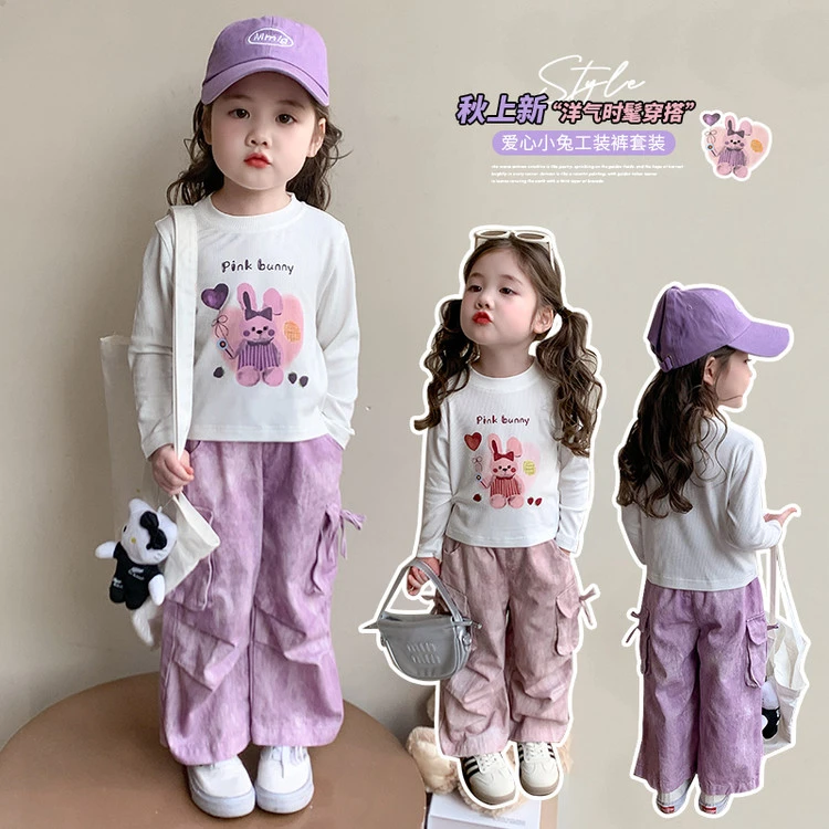 爱心小兔工装裤套装卡通动漫女童春夏季2025