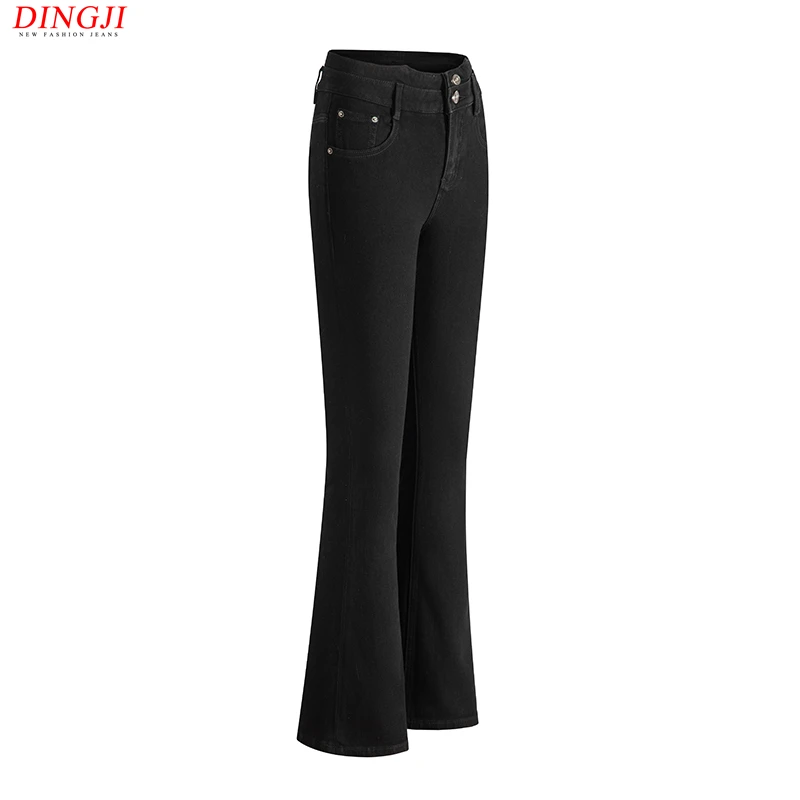 经典黑色微喇叭牛仔裤女高腰显瘦四面弹排扣2025新款垂感百搭大牌