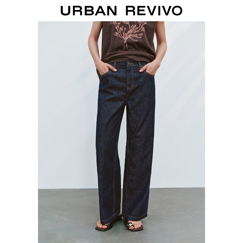 UR2025夏季新款女装时尚复古休闲撞色明线牛仔长裤UWM850142