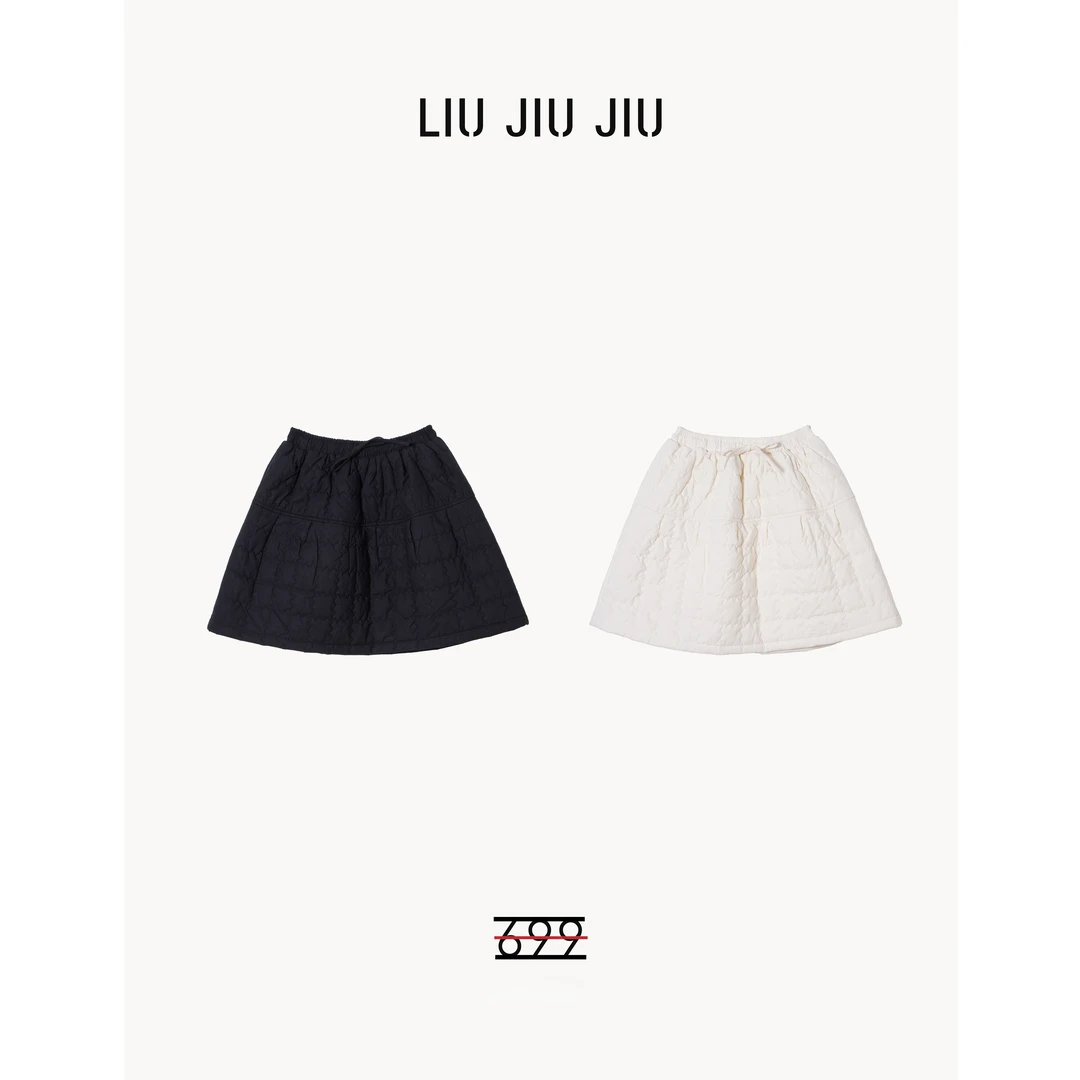 LIUJIUJIU 韩系菱格夹棉抽绳褶皱感时尚秋冬高腰半身裙BQ5376L