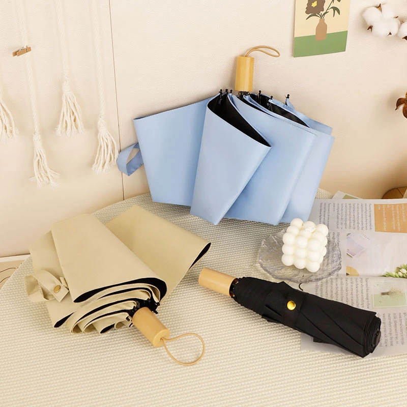 防木柄雨伞女黑胶防晒小清新ins遮阳伞晴雨两用太阳伞logo广告伞