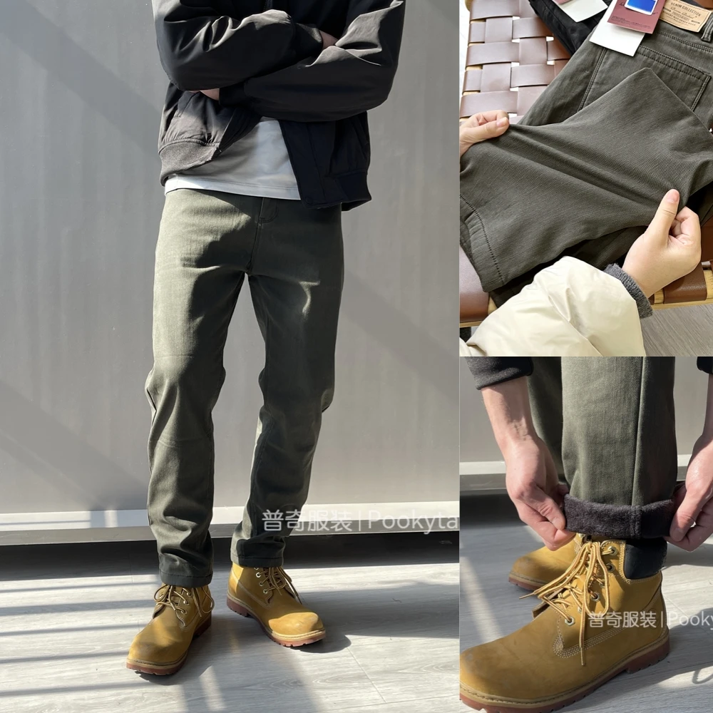 港潮捡漏！水洗斜纹棉内里加绒防风保暖秋冬男时尚百搭复古休闲裤