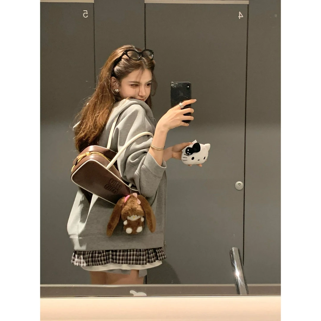 韩系甜美设计感加绒加厚连帽卫衣女2025年秋冬休闲通勤开衫外套