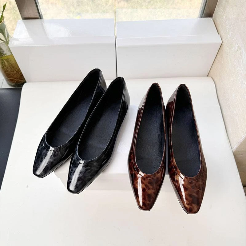 莞产高货~牛皮浅口单鞋女tote*2025春季新款豹纹通勤平底奶奶鞋女