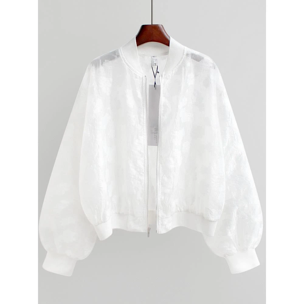 轻奢夏季新款薄款蕾丝棒球服宽松短款外套开衫白色时尚洋气防晒衣