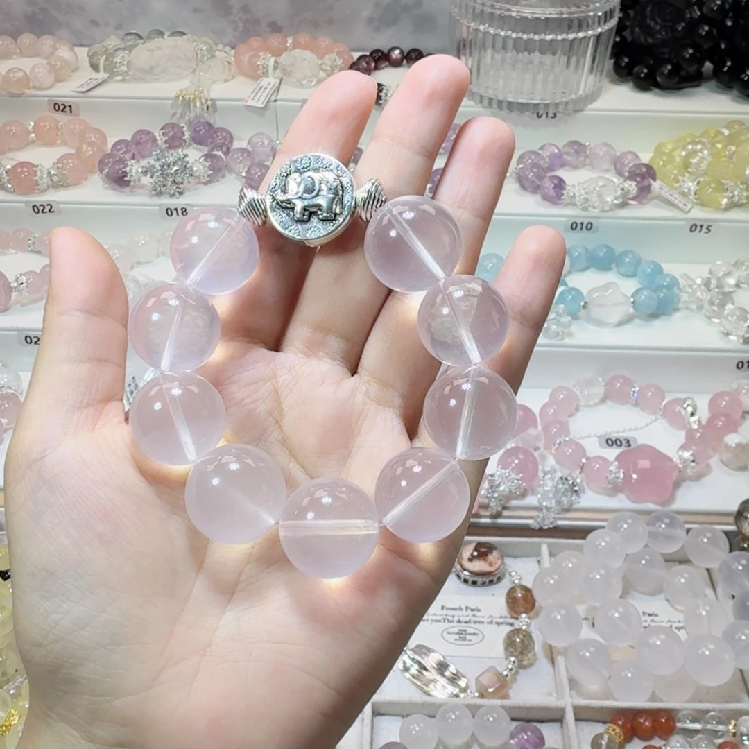 烟晶手链银S925镶嵌象牌款奶白晶