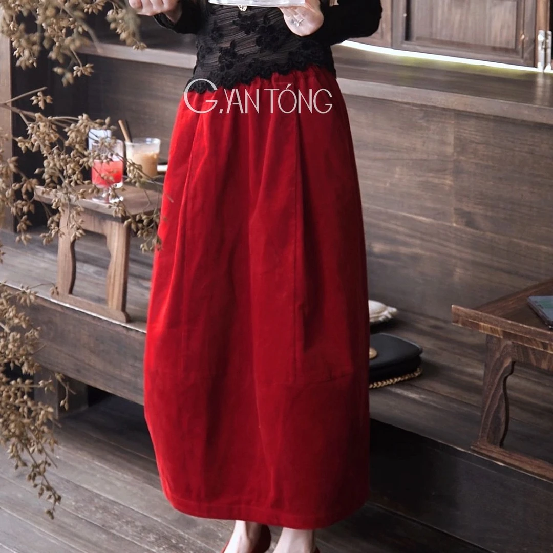 G. yantong/郭彦彤秋款小众氛围感穿搭简约花苞裙松紧腰QZ1060